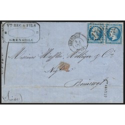 n°22 paire, lettre de Grenoble pour Boniswyl Suisse 1865