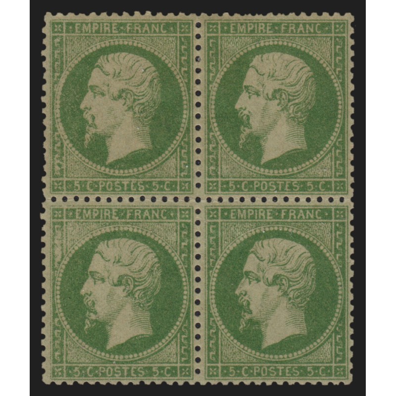 n°20g bloc de quatre, Napoléon 5c VERT-JAUNE SUR VERDÂTRE, neuf * - TB D'ASPECT