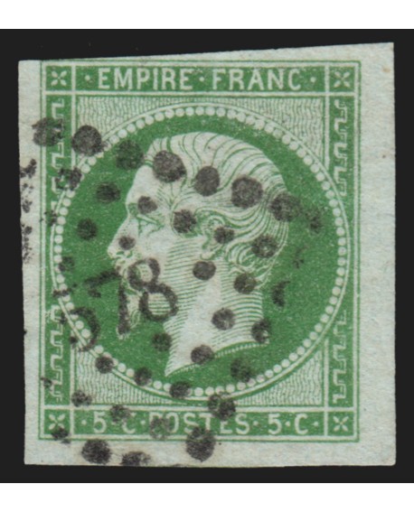 n°12, petit bord de feuille, 5c vert, oblitéré PC 578 CAEN - TB