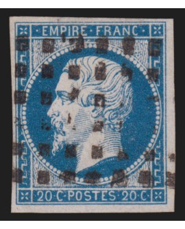 n°14A, 20c bleu, Type I, oblitéré GROS POINTS CARRÉS - TB