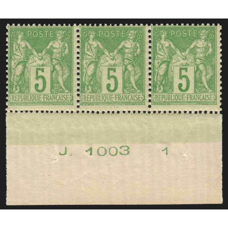 n°102, bas de feuille avec numéro d'impression, Sage 5c vert-jaune, neuf ** TB