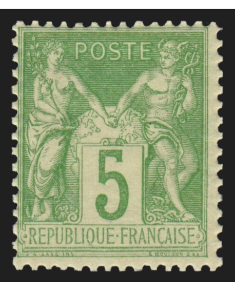 n°102, Sage 5c vert-jaune, Type I (N sous B), neuf ** sans charnière - TB