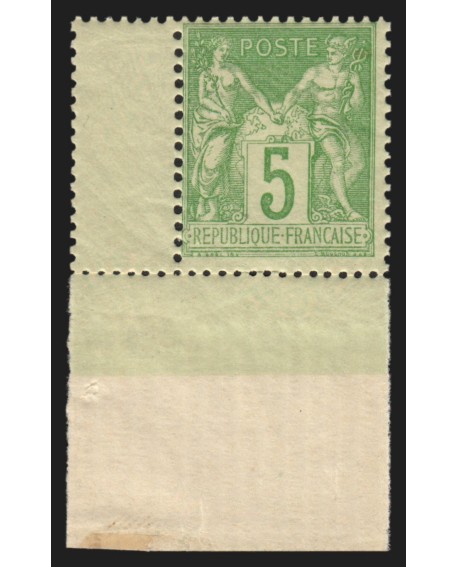 n°102, bord de feuille, Sage 5c vert-jaune, Type I, neuf ** sans charnière - TB