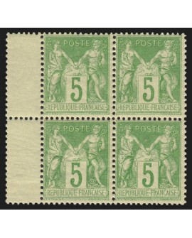 n°102, bloc de quatre interpanneaux, Sage 5c vert-jaune, Type I, neuf ** - TB