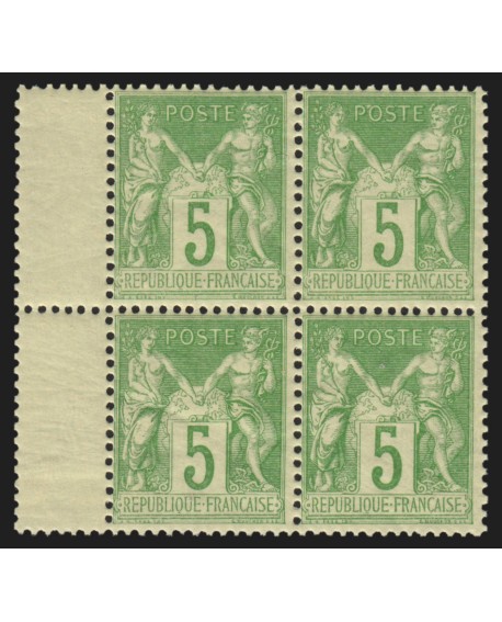 n°102, bloc de quatre interpanneaux, Sage 5c vert-jaune, Type I, neuf ** - TB