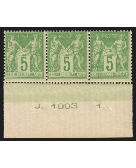 n°102, bas de feuille avec numéro d'impression, Sage 5c vert-jaune, neuf ** TB