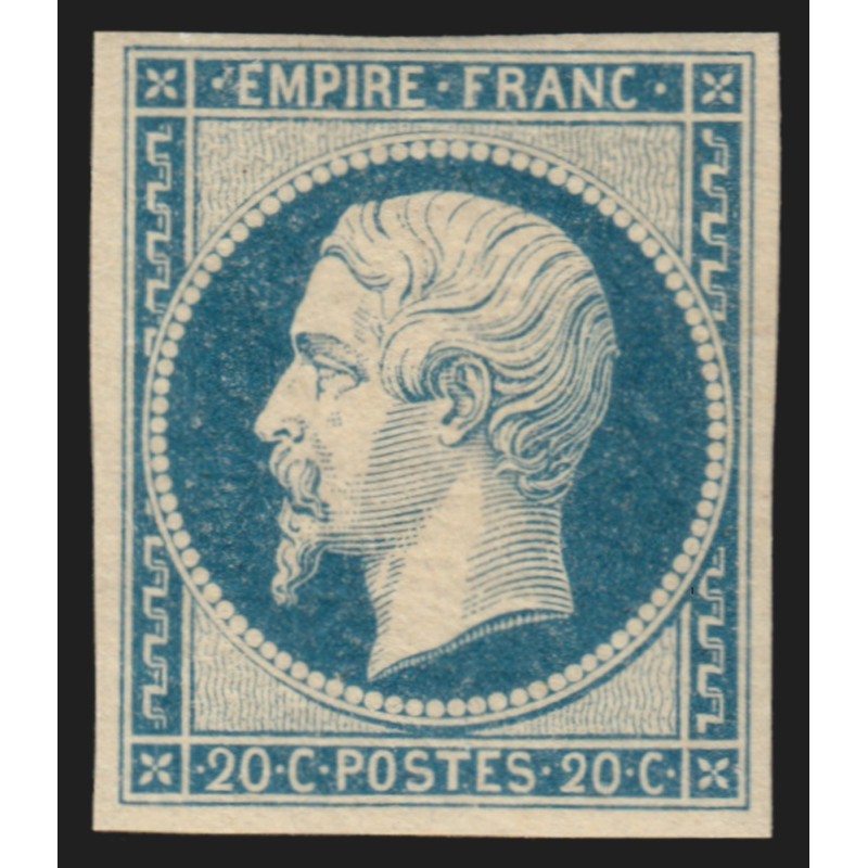 n°14A, Napoléon non-dentelé 1854, 20c bleu, Type I, neuf ** sans charnière - TB