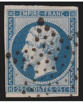 n°15, Napoléon non-dentelé, 25c bleu, oblitéré étoile de Paris - TB