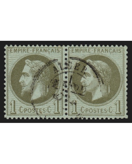 n°25 paire, Napoléon Lauré 1c vert-bronze, oblitéré càd ALGER Algérie - TB