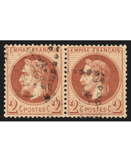 n°26B paire, Napoléon Lauré 2c rouge-brun, Type II, oblitéré - TB