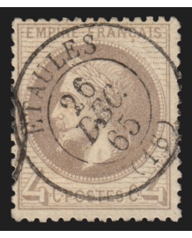 n°27A, Napoléon Lauré, 4c gris, oblitéré càd ETAULES Charente - SUPERBE