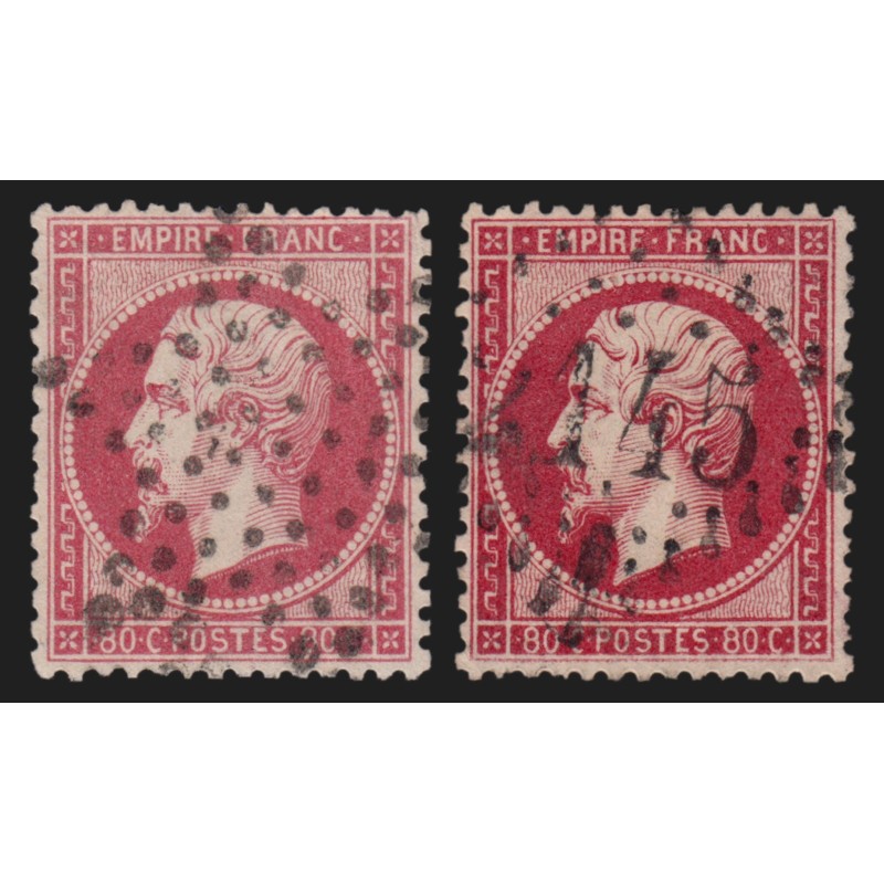 n°24/24a, Napoléon 80c rose + rose-foncé, oblitérés - TB