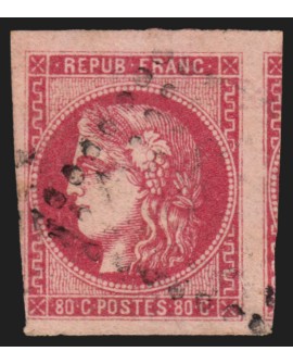 n°49b, Cérès Bordeaux, 80c rose-vif, oblitéré, signé A.BRUN