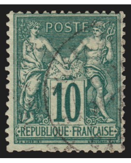 n°76, Sage 10c vert, Type II (N sous U), oblitéré - dentelure irrégulière