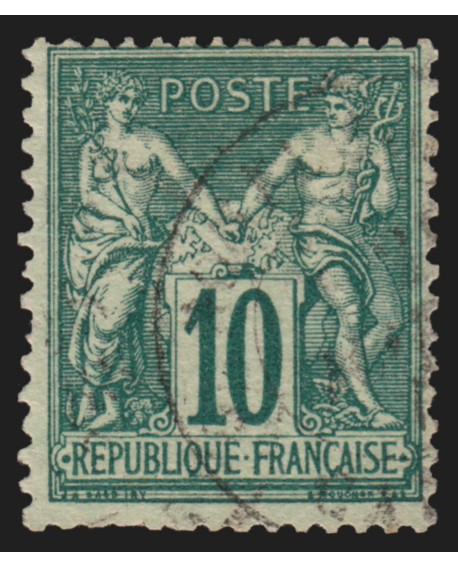 n°76, Sage 10c vert, Type II (N sous U), oblitéré - dentelure irrégulière