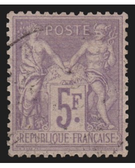 n°95, Sage 5fr violet sur lilas, oblitération très légère - SUPERBE