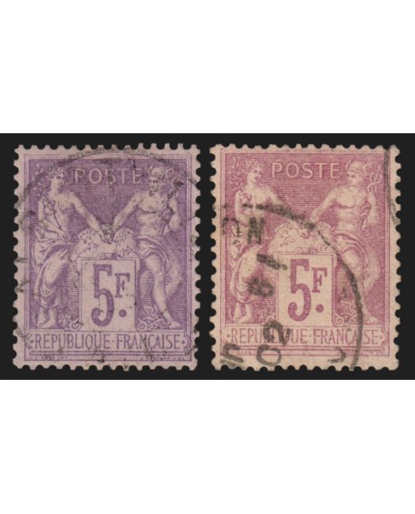 n°95/95a, les 2 nuances, Sage 5fr violet + 5fr lilas, oblitérés - TB D'ASPECT