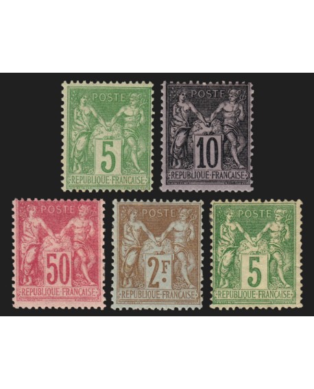 n°102/106, Sage, série complète, neufs * avec charnière, COTE 740 €