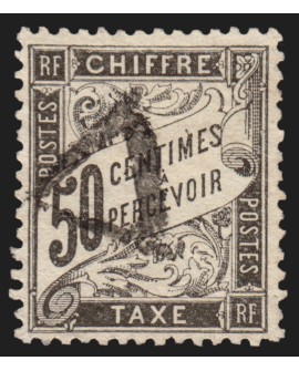 Timbres-Taxe n°20, Duval 50c noir, 1882, oblitéré triangle - TB D'ASPECT