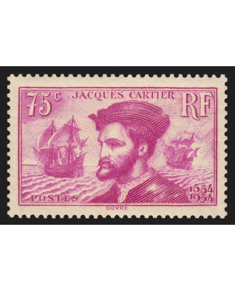 n°296, Jacques Cartier 1934, 75c lilas, neuf ** sans charnière - SUPERBE