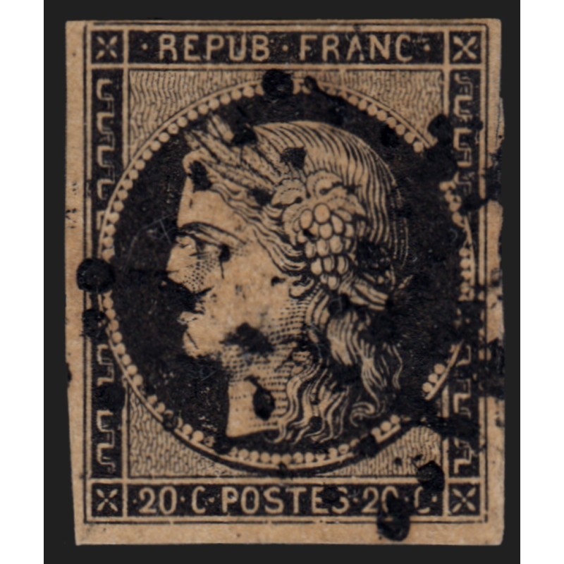 n°3, Cérès 1849, 20c noir sur jaune, oblitéré étoile de Paris - TB D'ASPECT