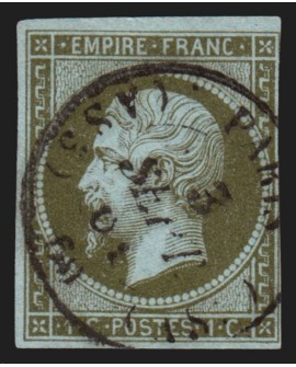 n°11, Napoléon non-dentelé, 1c olive, oblitéré càd bureau de Paris AS3