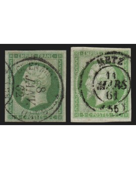 n°12/12a, les 2 nuances, 5c vert et vert-jaune, oblitérés - TB D'ASPECT