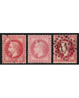 n°32, en 3 nuances de couleur, Napoléon Lauré 80c rose, oblitérés - TB D'ASPECT