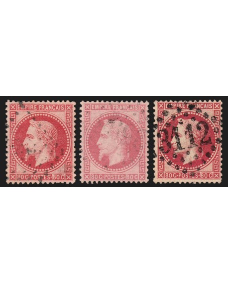 n°32, en 3 nuances de couleur, Napoléon Lauré 80c rose, oblitérés - TB D'ASPECT