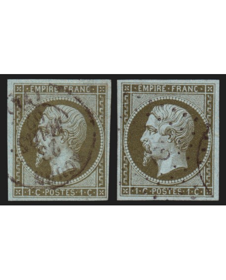 n°11/11a, les 2 nuances, Napoléon non-dentelé, 1c olive et bronze - TB