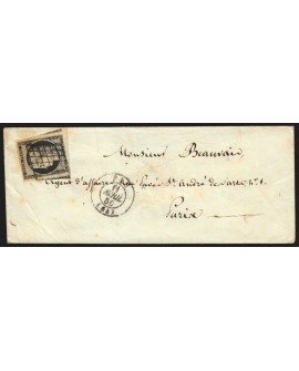 n°3, Cérès 20c noir, oblitéré PAU Basses-Pyrénées 1850 lettre pour Paris - B/TB