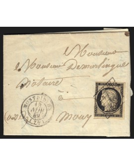 n°3, Cérès 20c noir, oblitéré MONTDIDIER 1849 lettre pour Mouy-de-l'Oise - TB