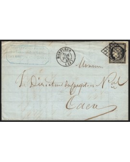 n°3, Cérès 20c noir, oblitéré HONFLEUR 1849 lettre pour Caen - TB