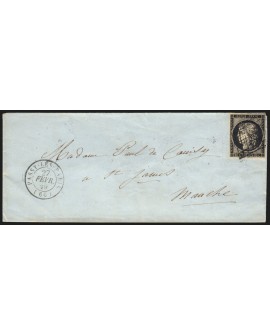 n°3, Cérès 20c noir, obli PASSY-LES-PARIS 27/FEVR./1849 lettre Saint-James - TB