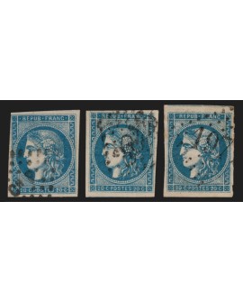 n°45A/45B/45C, les 3 reports, Cérès Bordeaux, 20c bleu, Type II - TB D'ASPECT