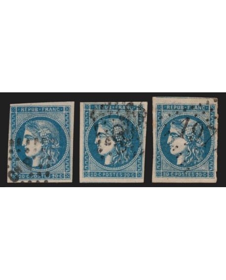 n°45A/45B/45C, les 3 reports, Cérès Bordeaux, 20c bleu, Type II - TB D'ASPECT