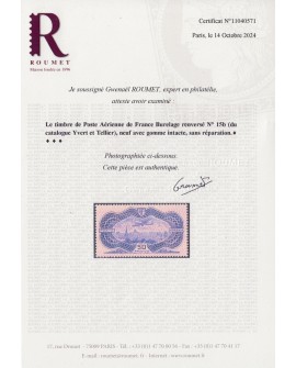 Poste Aérienne n°15b "burelage renversé", neuf ** - Certificat ROUMET - SUPERBE