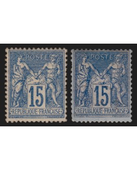 n°90/90a, Sage 15c bleu + bleu-sur-bleu, neuf * avec charnière GNO