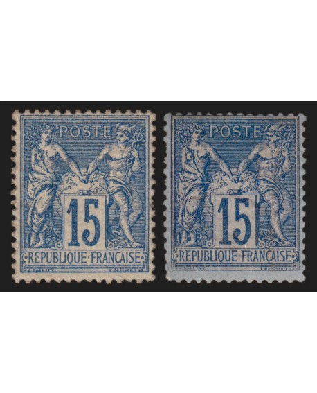 n°90/90a, Sage 15c bleu + bleu-sur-bleu, neuf * avec charnière GNO