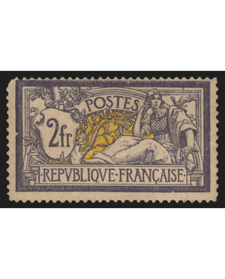 n°122, Merson 2fr violet et jaune, neuf ** sans charnière, avec défauts