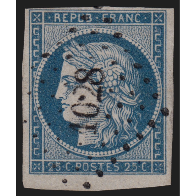 n°4, Cérès 1850, 25c bleu, oblitéré PC 1028 CREPY indice 4 - TTB