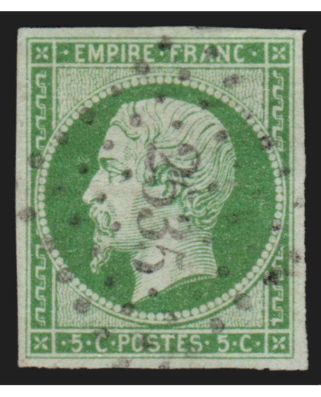 n°12a, 5c vert-jaune, oblitéré PC 2535 PONTLEVOY - TB