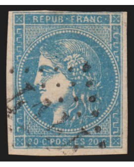 n°45B, Cérès Bordeaux, 20c bleu-ciel, Type II, oblitéré GC 4144 VERGEZE - TB