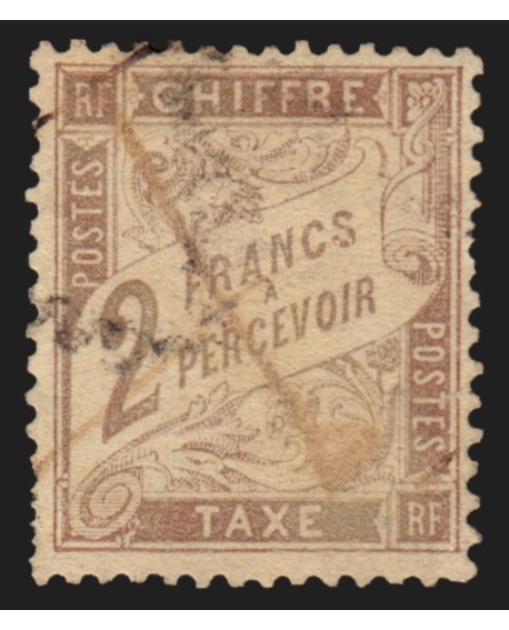 Timbres-Taxe n°26, Duval 2fr marron-clair, oblitéré plume - BEAU