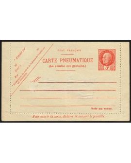 Entiers Postaux Carte-pneumatique n°519-CLPP1, Pétain 1941, 3fr orange, neuve