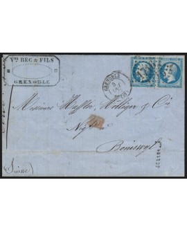 n°22 paire, lettre de Grenoble pour Boniswyl Suisse 1865