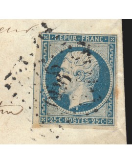 n°10, Présidence 25c bleu, oblitéré PC 1626 LAMBESC lettre pour Paris 1854