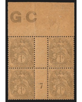 n°107, manchette GC et millésime 7, type Blanc 1c gris, neuf ** sans charnière