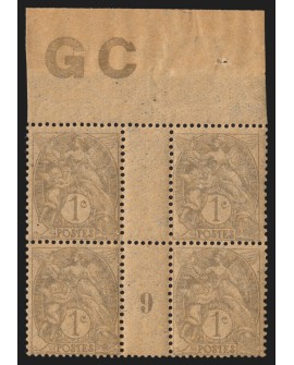 n°107, manchette GC et millésime 9, type Blanc 1c gris, neuf ** sans charnière