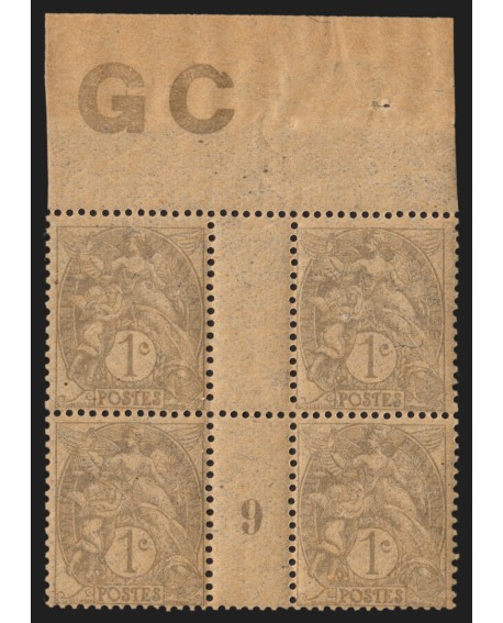 n°107, manchette GC et millésime 9, type Blanc 1c gris, neuf ** sans charnière